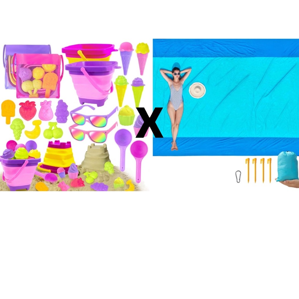 Beach Blanket Sand Proof, Ripstop Nylon Picnic Blankets + Collapsible Beach Toys